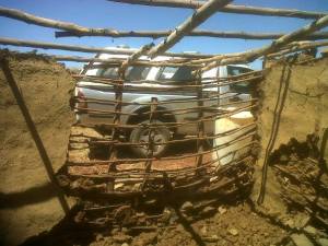 We had to pull down the mud hut