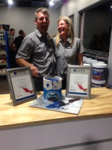 Riaan and Debbie Roux at the opening of their Midek paint franchise in Fourways.