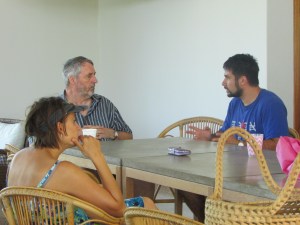 Enjoying discussion with Leslie Crickmay