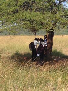 Kids under thorn tree while Phumlani preached