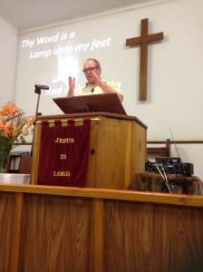 John gives his testimony at Bethany Baptist Church