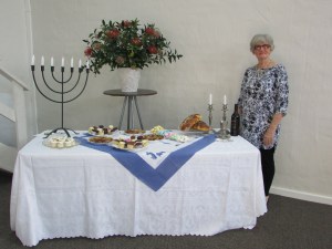Judy set up the table for Shavvu'ot at Coming King Ministries (CKM).